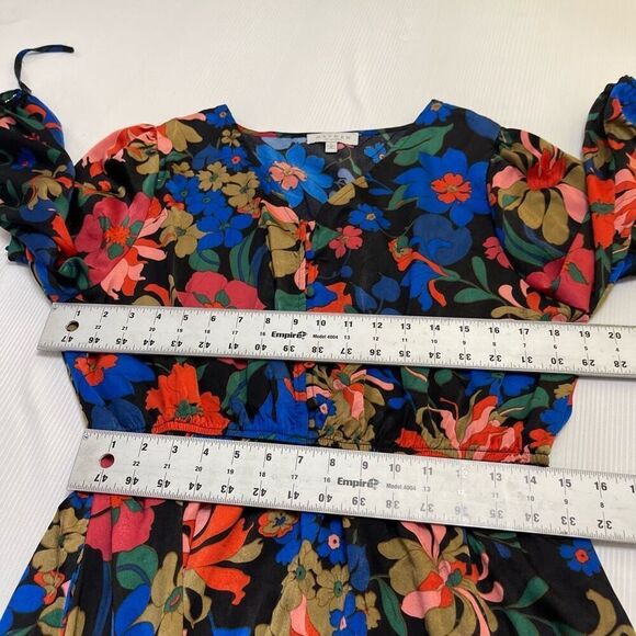 Hayden Los Angeles Retro Floral Tie Sleeve Button Detail Dress Size Large - Picture 4 of 7